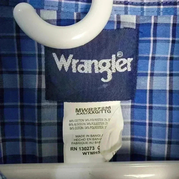 Vintage Wrangler Blue Plaid Short Sleeve Pearl Snap Shirt Sz XXL - Picture 4 of 6